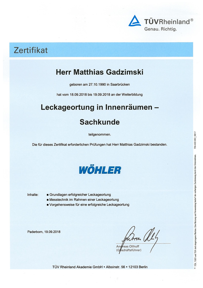 TÜV Zertifikat Leckageortung
